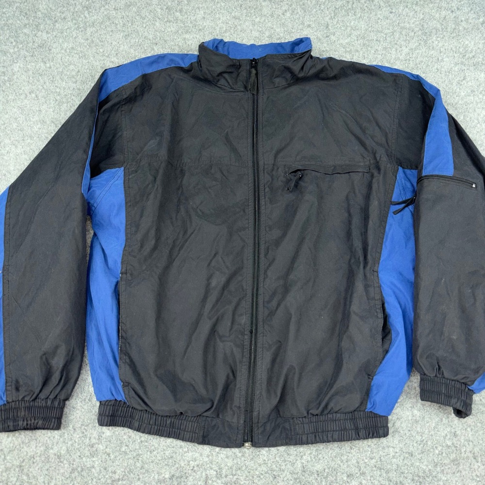 VTG On Line Windbreaker Jacket Mens Small Black Colorblock Full Zip Lightweight